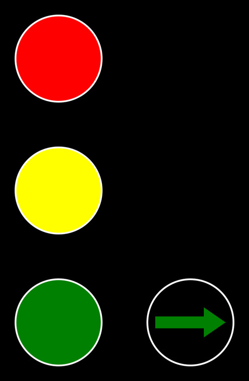 Sygnalizator S-2 pozwala na WARUNKOWY skręt w prawo lub w lewo – w zależności od tego, w którą stronę skierowana jest zielona strzałka 