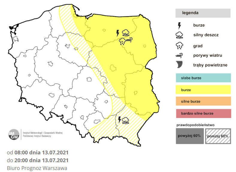 We wtorek burze możliwe są na wschodzie i północnym wschodzie