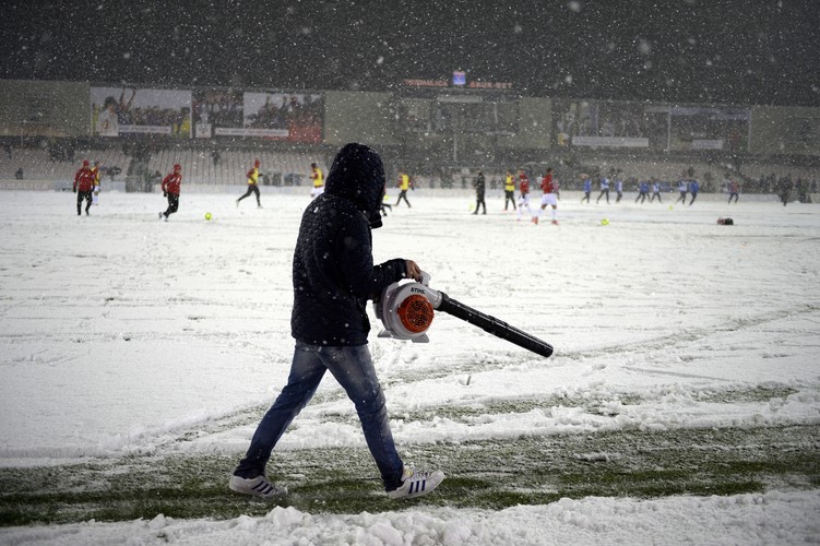 Zaśnieżony stadion Termaliki Bruk-Bet w Niecieczy