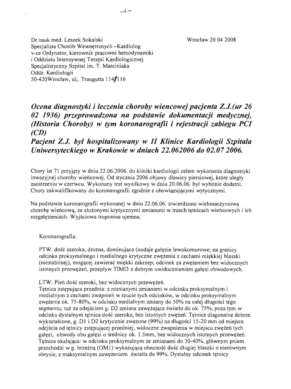 Opinia doktora Sokalskiego