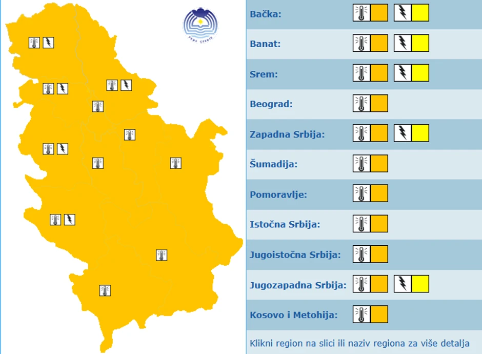 Meteoalarm za ponedeljak, 17. avgust