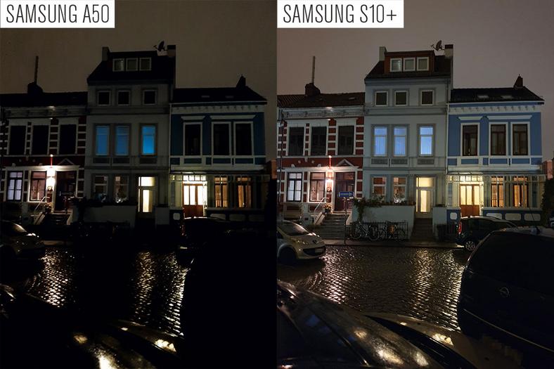 Zdjęcia nocne: aparat Galaxy A50 robi ciemniejsze zdjęcia z rozmytymi detalami. S10+ robi to wyraźnie lepiej