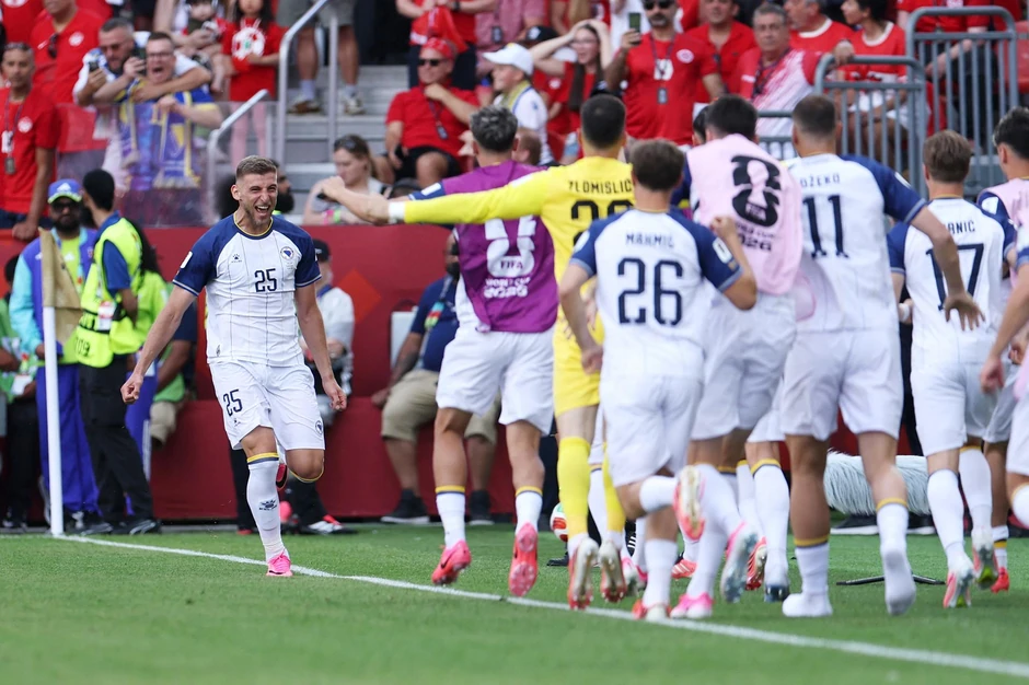 Detalj sa meča Kanada – Bosna i Hercegovina, Svetsko prvenstvo 2026, Jovo Lukić slavi gol