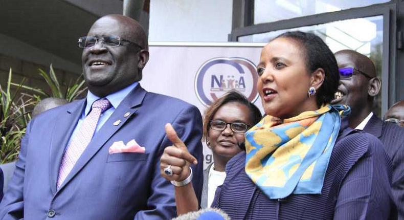 Education CS Amina Mohammed with Knec Chairman Professor George Magoha