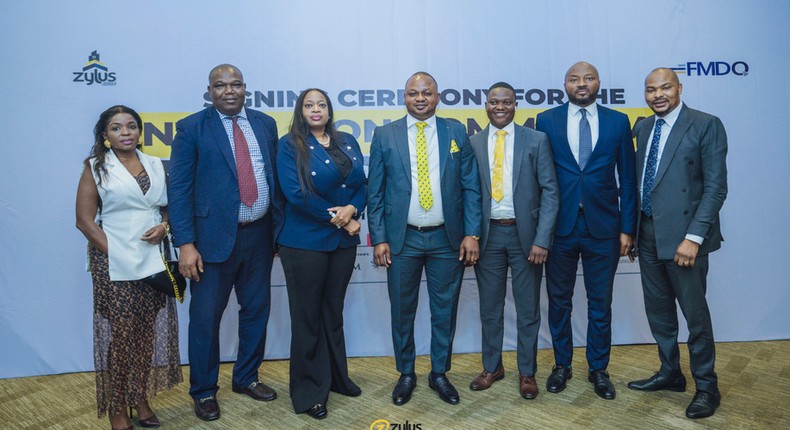 L-R Ololade K. Rasaaq, MD DLM Trust, Kehinde Adegoke, Africa Law Practice, Dolapo Akanbi Alade, COO Pathway Advisors Limited, Wasiu Sonekan, E.D Finance Zylus Homes, Dr. Oluwatosin Olatujoye, GCEO Zylus Group, Adekunle Alade, M.D Pathway Advisors Limited, Joseph Dauda, Auditor, Olufunke Nwanze, Keystone Bank, Ikechukwu Nwabuoku, Deputy General Manager Export Business Group