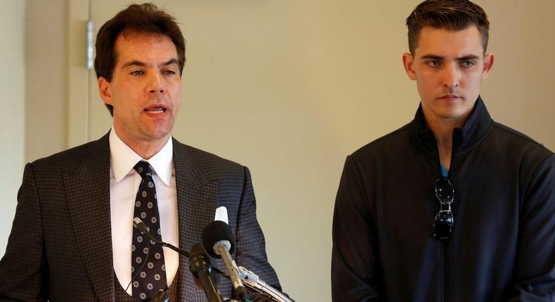 Jack Burkman (L) and Jacob Wohl (R) at a news conference in Arlington, Virginia, November 1, 2018.Joshua Roberts/Reuters