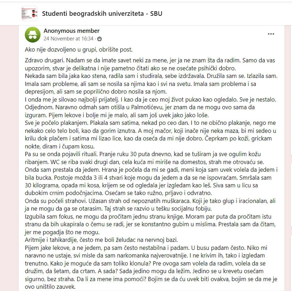 Objava studentkinje
