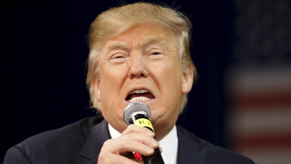 Republican U.S. presidential candidate Trump addresses a crowd during a presidential forum in Aiken