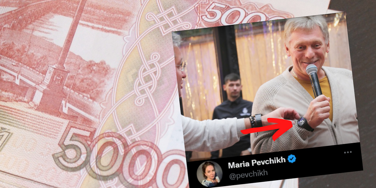 Dmitrij Pieskow podczas przemówienia pokazał zegarek warty 6 mln rubli (fot. screen z twitter.com/pevchikh)