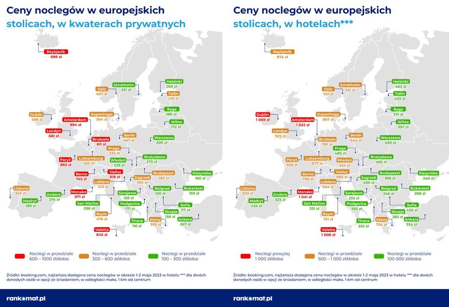 Tyle kosztują noclegi w stolicach na początku maja