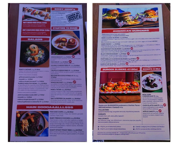 Menu w Sports Barze