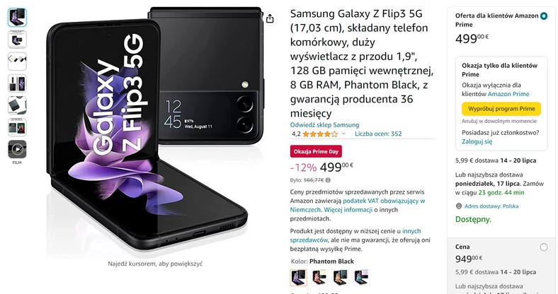 Samsung Galaxy Z Flip3 na promocji w ramach Amazon Prime Day 2023