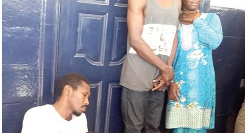 The three suspects, Sadat Sulleman (seated), Tanko Salifu and Adisa Issa after their arrest