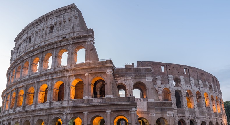 An undated photo of the Colosseum at dusk.lupengyu/Getty Images