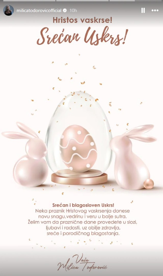 Milica Todorović čestitala uskršnje praznike 