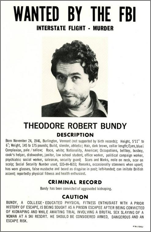 Ted Bundy na policyjnym plakacie.