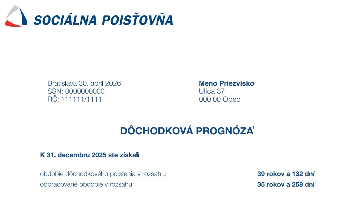 Dôchodková prognóza od Sociálnej poisťovne – VZOR