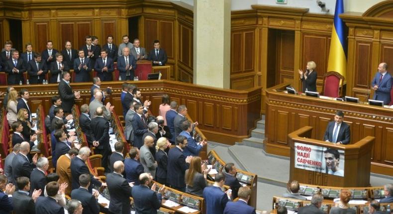 Ukrainian lawmakers, whose chamber is seen in 2016, by a vote of 276 to 25 approved legal amendments enshrining seeking membership in NATO as one of Kiev's foreign policy priorities