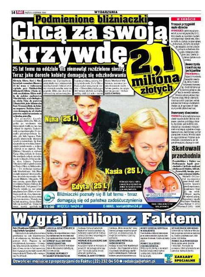 Chcą za swoją krzywdę 2,1 mln złotych