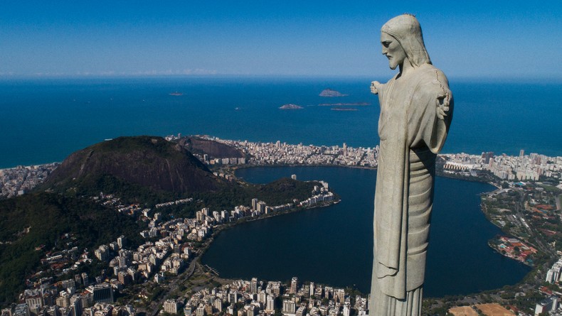 Aerial view of the statue Cristo Redentor (Christ the Redeemer). [Photo by Fernando Souza/picture alliance via Getty Images]