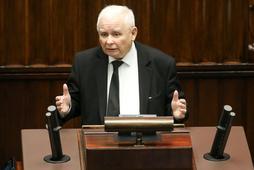 Jarosław Kaczyński w Sejmie zapowiedział referendum ws. przymusowej relokacji imigrantów. 15 czerwca 2023 r.