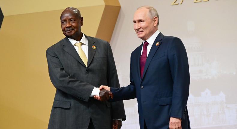 Museveni shakes hands with Putin at the Russia-Africa Summit