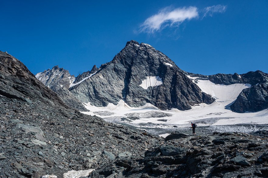 Widok na Grossglockner z moreny lodowca Ködnitzkees.