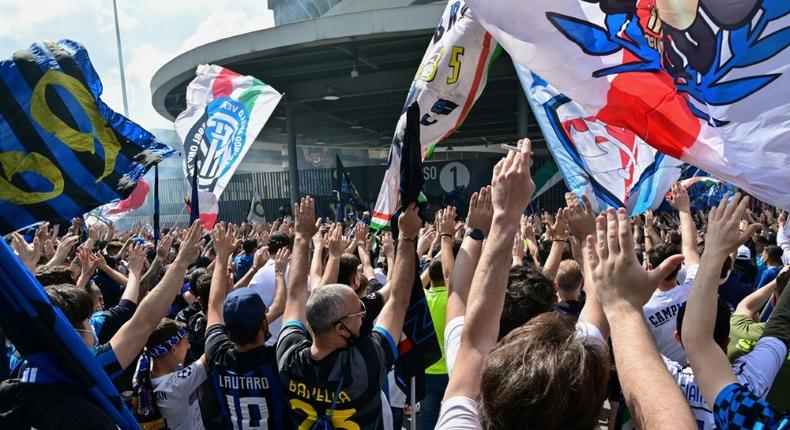 Thousands of Inter fans gathered outside the San Siro stadium Creator: MIGUEL MEDINA