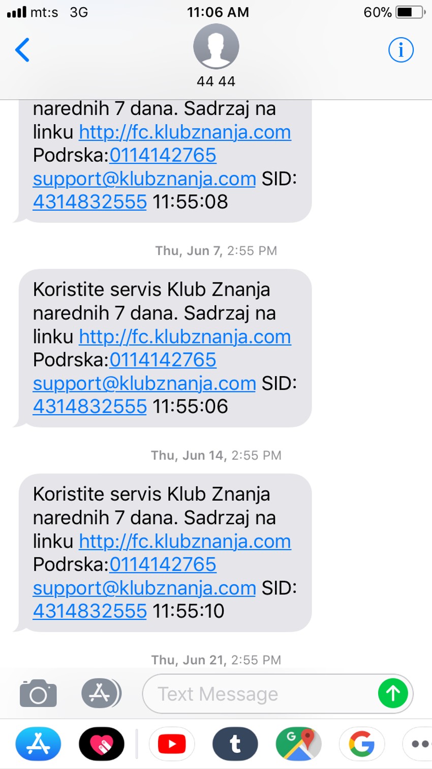 SMS puruka sa broja 4444