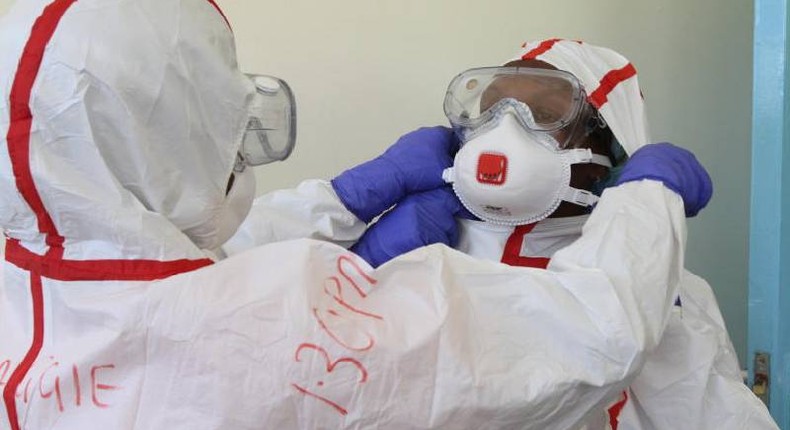 File image of medics at Mbagathi Hospital isolation facility