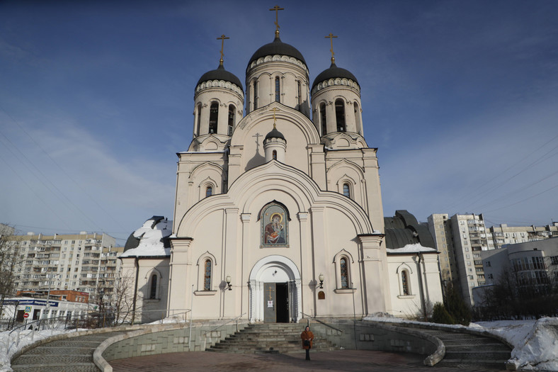 Cerkiew Ikony Matki Bożej, w której odbędzie się pogrzeb zmarłego lidera rosyjskiej opozycji Aleksieja Nawalnego, Moskwa, Rosja, 29 lutego 2024 r.