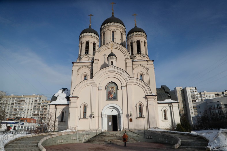 Cerkiew Ikony Matki Bożej, w której odbędzie się pogrzeb zmarłego lidera rosyjskiej opozycji Aleksieja Nawalnego, Moskwa, Rosja, 29 lutego 2024 r.