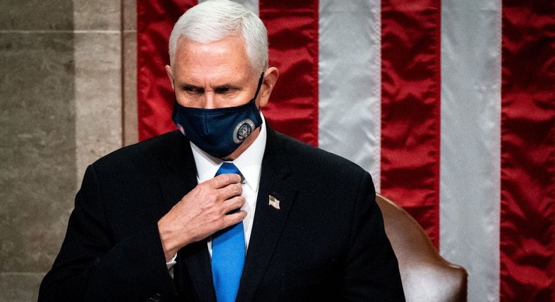 Vice President Mike Pence at a joint session of Congress to certify the 2020 Electoral College results on January 6.