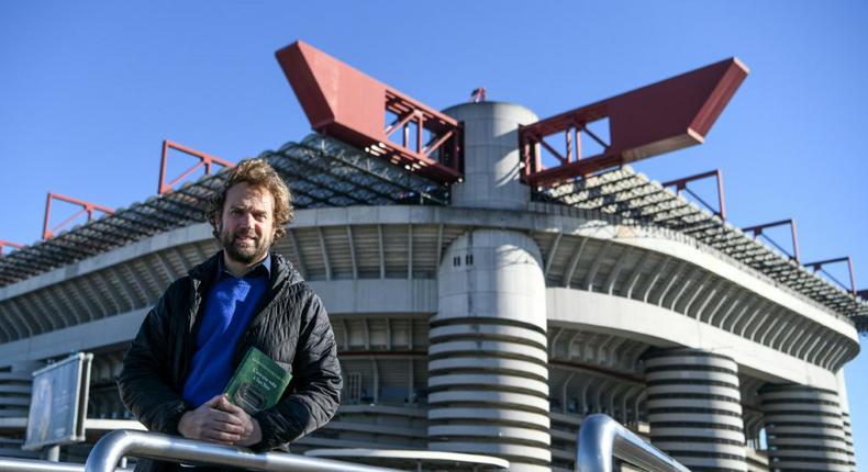 Gianfelice Facchetti, the son of late Italian football player Giacinto Facchetti, poses with his book Once Upon a Time in San Siro (C'era una volta a San Siro) outside the stadium in Milan Creator: Piero CRUCIATTI