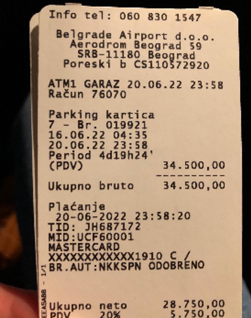 Račun za parking