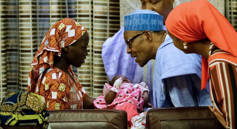 President Buhari receives Rescued Chibok Girl Amina Ali and Family in State House on 19th May 2016