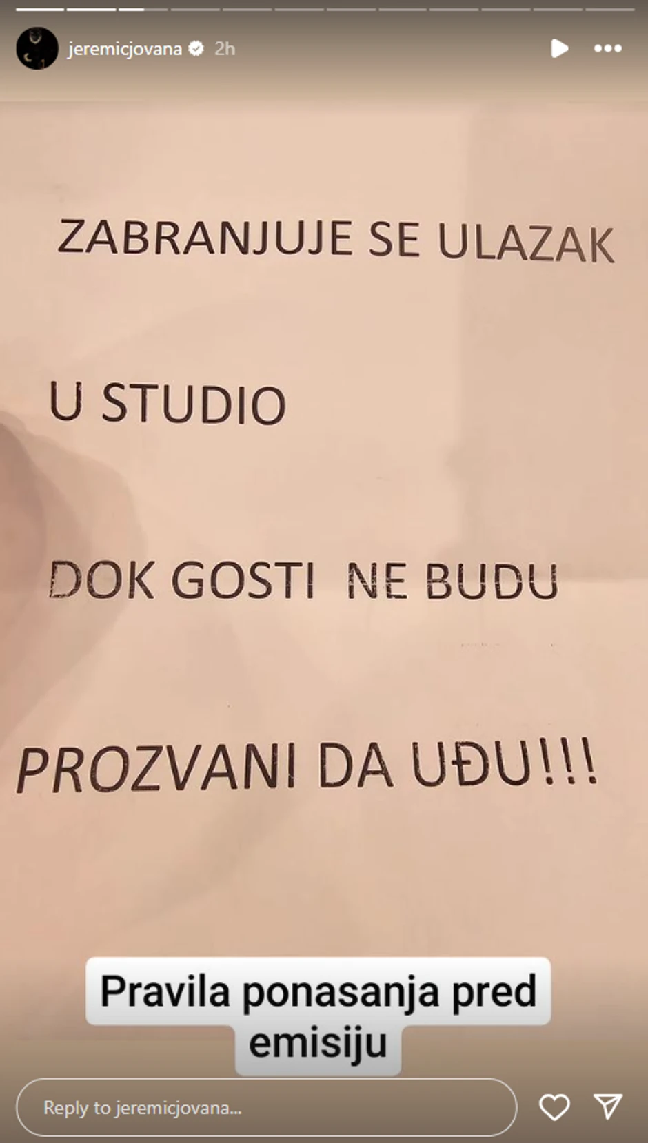 Jovana Jeremić pravila pred emisiju