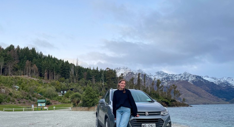 The author in front of her rental car in Queenstown, New Zealand.Monica Humphries/Insider