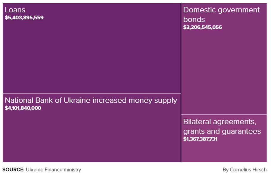 Finansowanie budżetu Ukrainy w dolarach amerykańskich według kryterium typu.