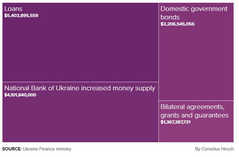 Finansowanie budżetu Ukrainy w dolarach amerykańskich według kryterium typu.