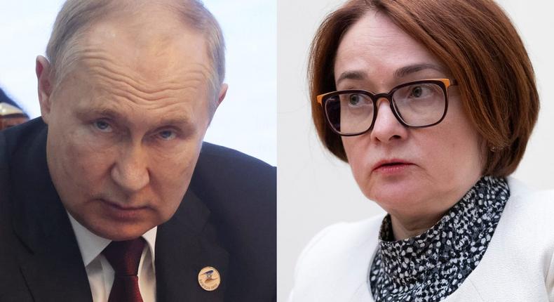 The government of Russian President Vladimir Putin and its central bank, headed by Governor Elvira Nabiullina, have at times expressed opposing views on the country's economy.Getty Images, Reuters