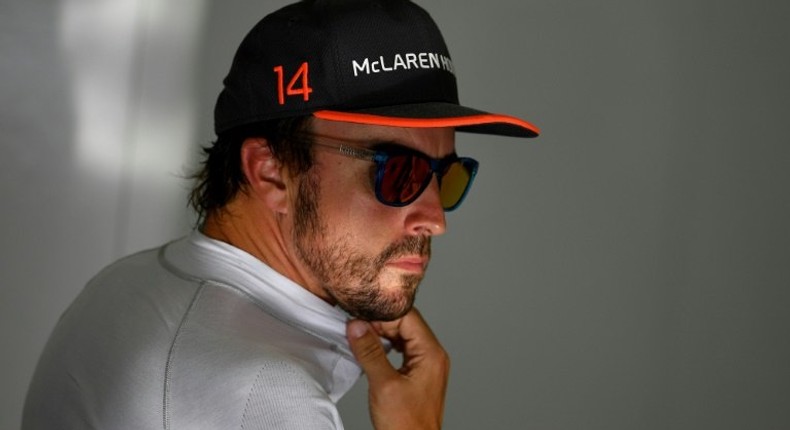 McLaren driver Fernando Alonso pictured in the pits during practice for the Bahrain Grand Prix on April 15, 2017