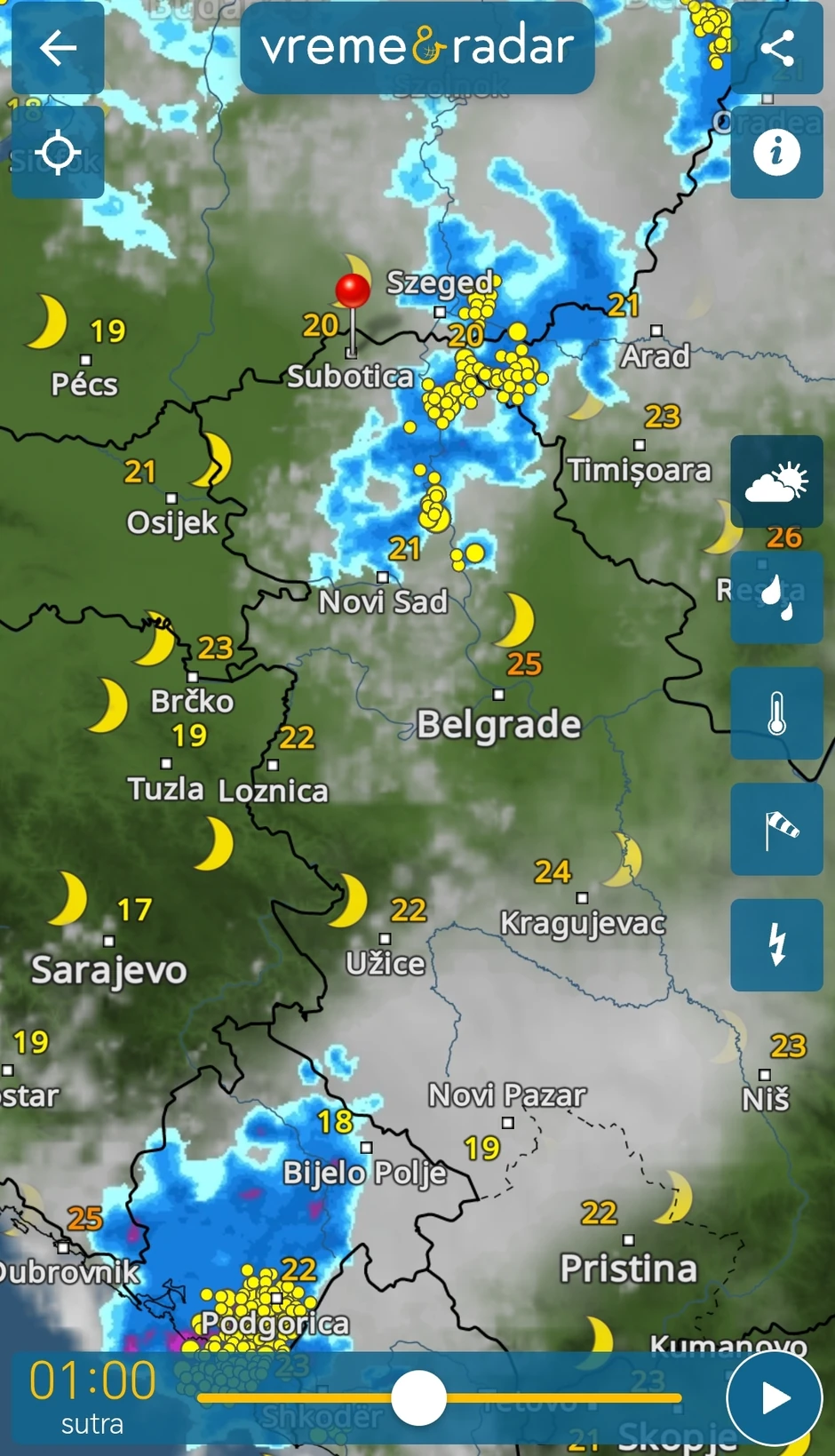 Vremenski radar za večeras posle ponoći, ka petku