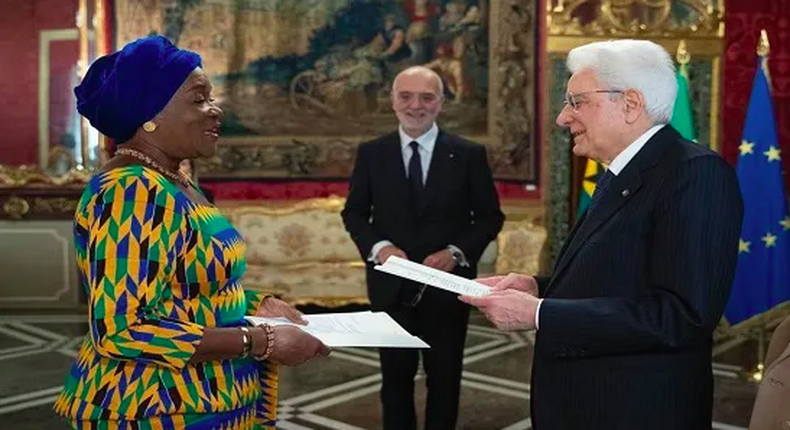 Ambassador Quartey Koranteng presents her letters of credence to President Sergio Mattarella in Rome