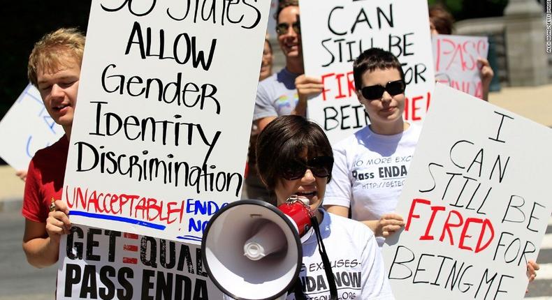 Members of GetEQUAL, a lesbian, gay, bisexual and transgender organization, stage a protest on Capitol Hill May 20, 2010 in Washington, DC.