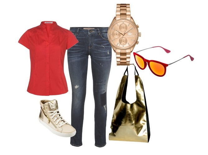 Modny duet czerwieni i złota. STYLIZACJA 'casual friday'