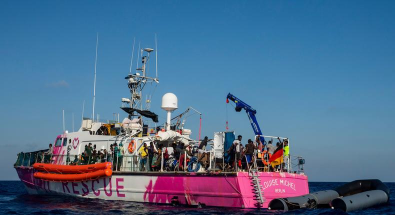 A rescue ship commissioned by street artist Banksy seen in the Mediterranean sea on Aug. 29, 2020.Associated Press