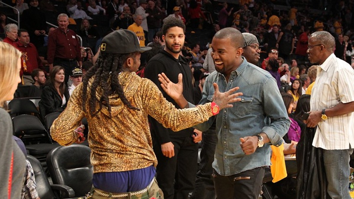 Lil' Wayne i Kanye West na mecz LA Lakers (fot. Getty Images)