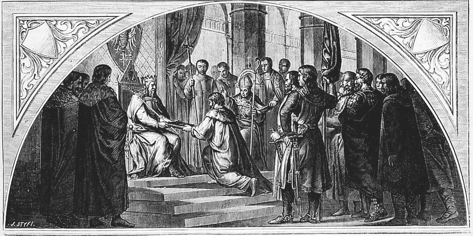 Nadanie statutu wiślickiego przez Kazimierza Wielkiego, ilustracja Karola Marconiego