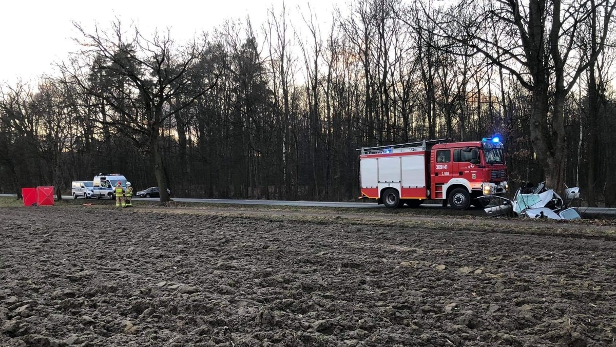 Wypadek koło Dąbrowy Chełmińskiej. 19-latek zginął po uderzeniu w drzewo